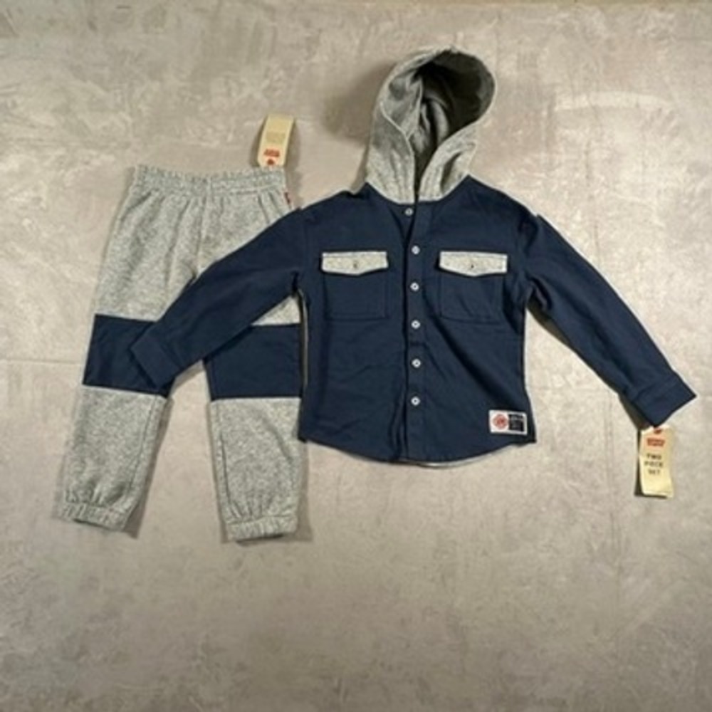Levi's 2-Piece Set Kids Hooded Shirt and Joggers Size 4 Navy Blue Grey